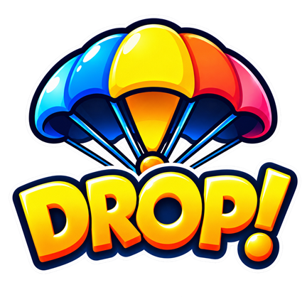 DROP! logo with a colorful parachute